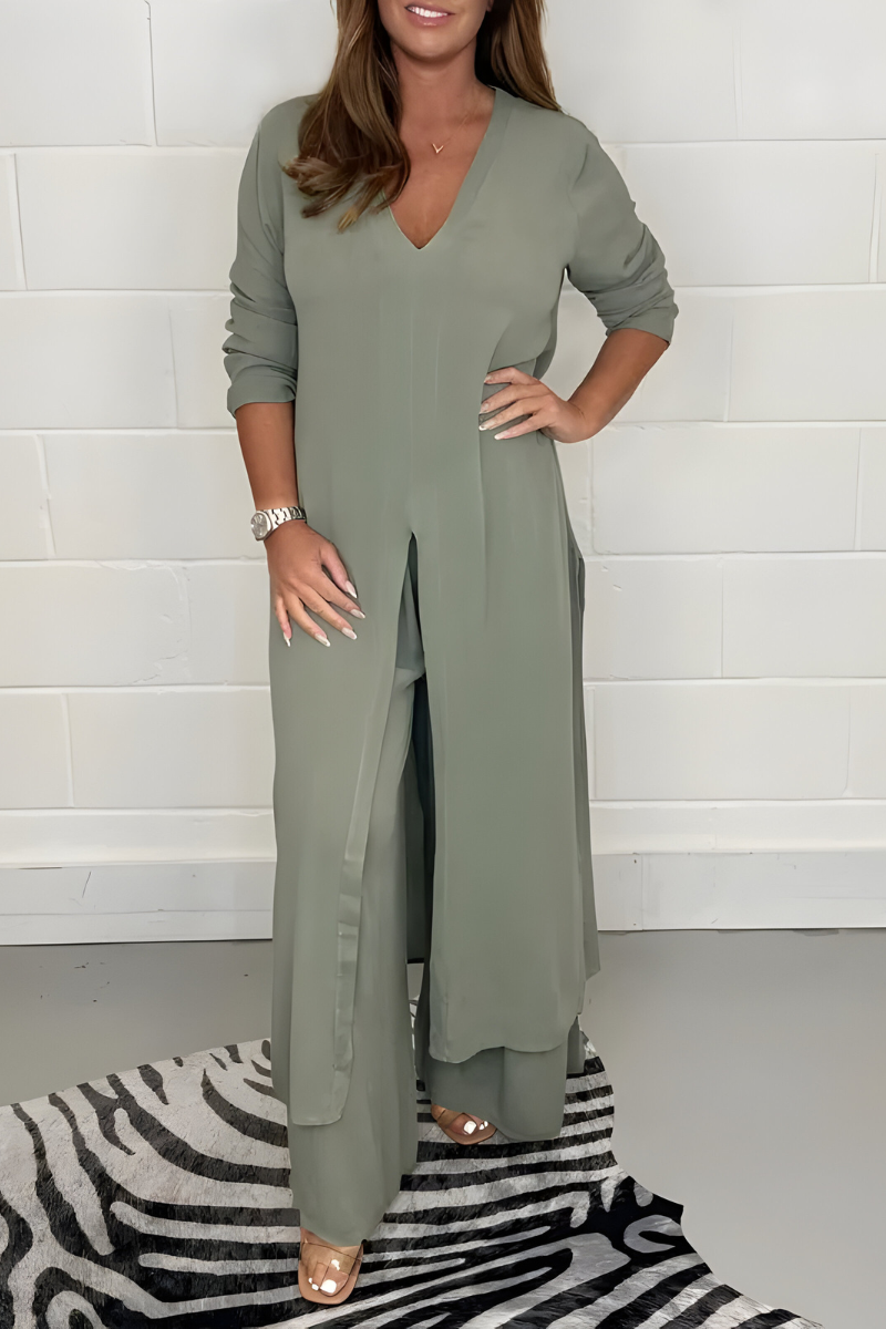 Michelle™ | Kortærmet top + vide bukser