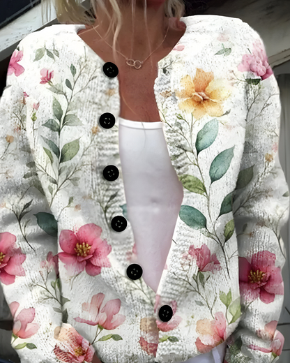 Freja™ | Strikket Cardigan med Vintage Blomstermønster