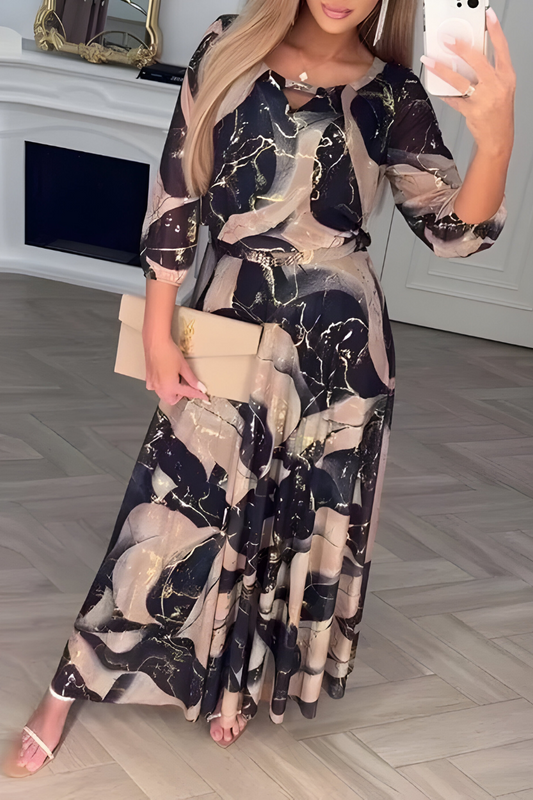Elena™ | Elegant Maxikjole i Marmorprint