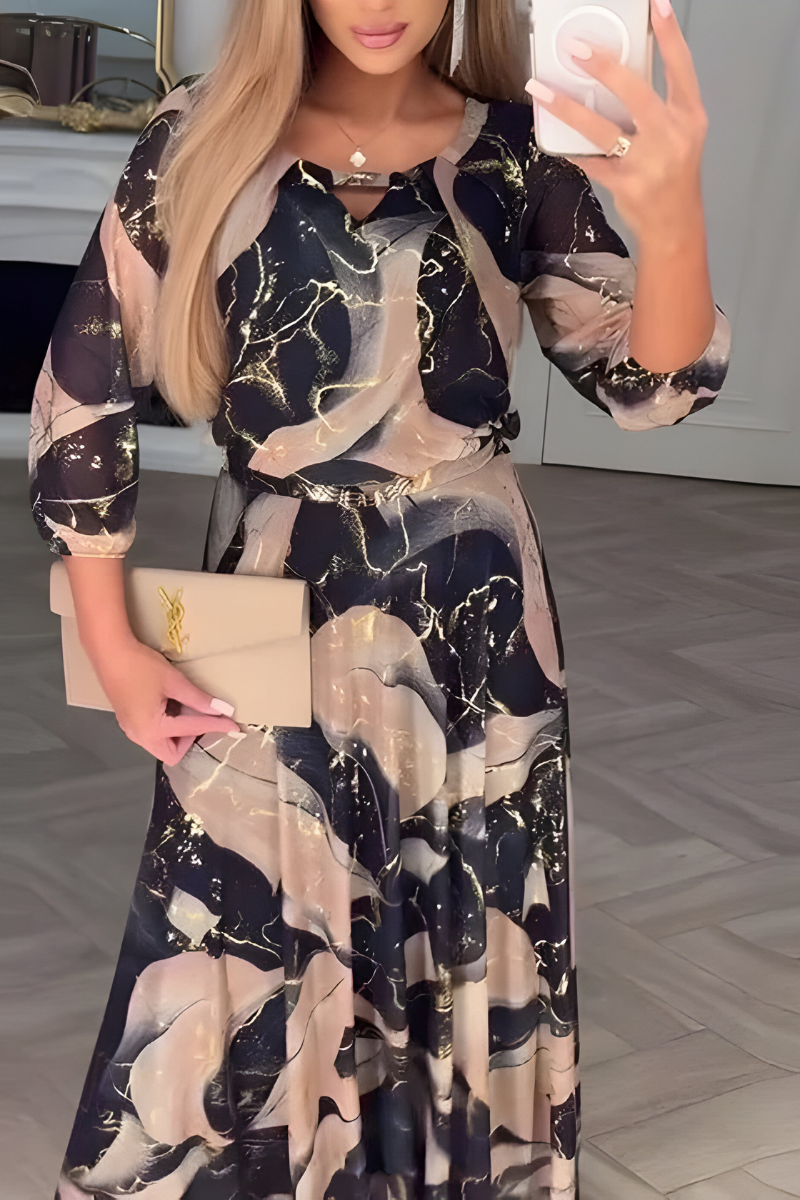 Elena™ | Elegant Maxikjole i Marmorprint