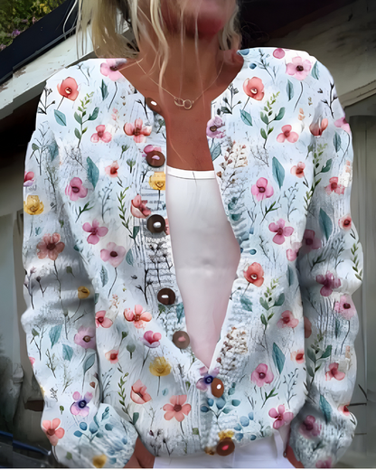 Freja™ | Strikket Cardigan med Vintage Blomstermønster