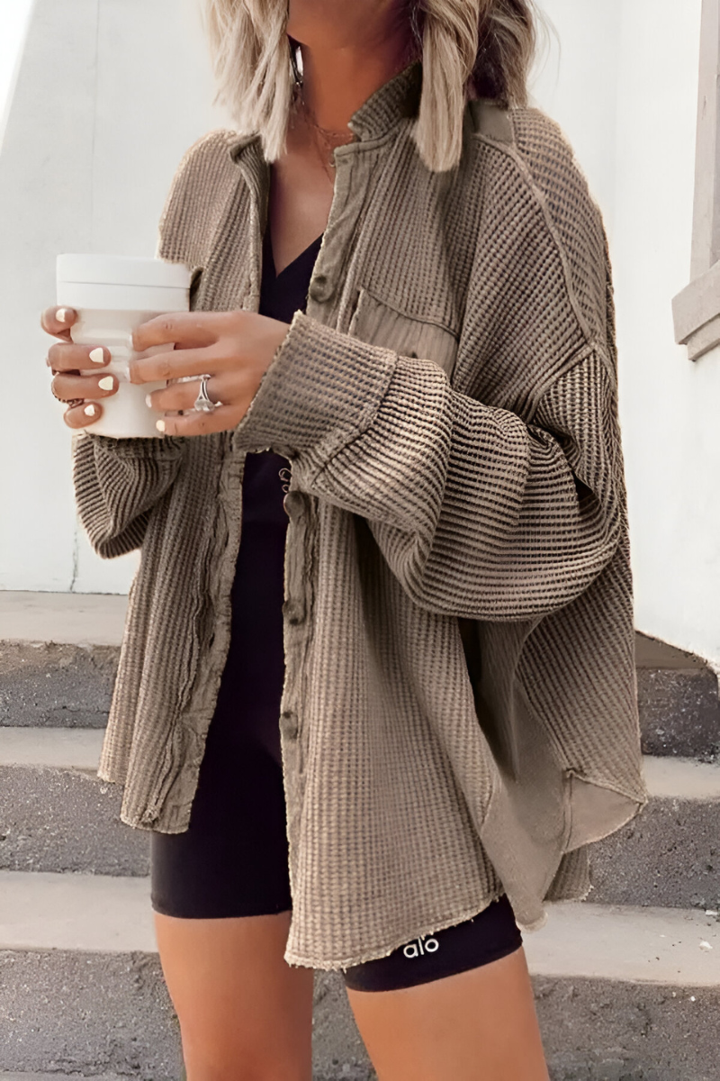 Mila™ | Blød Strikket Cardigan med Vaffelstruktur