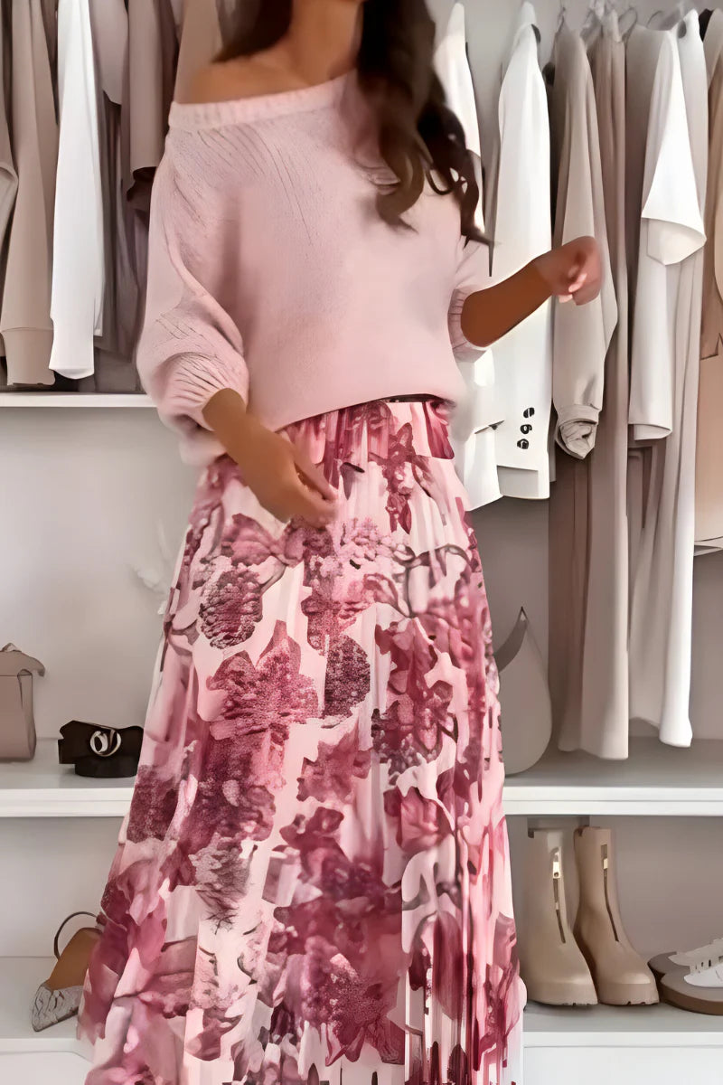 Nina™ | Behagelig Blomsterkjole & Strikket Sweater