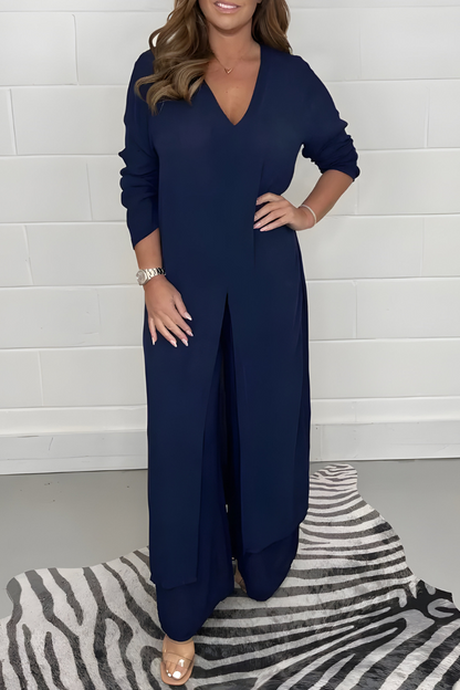 Michelle™ | Kortærmet top + vide bukser