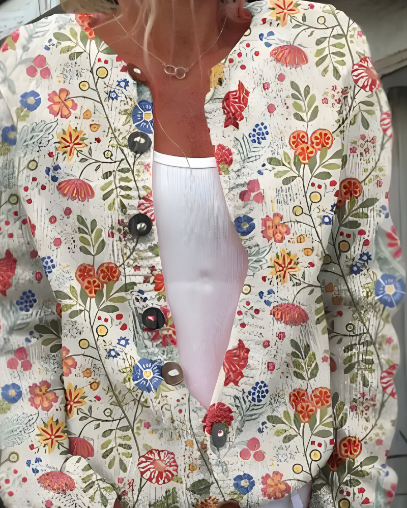 Freja™ | Strikket Cardigan med Vintage Blomstermønster