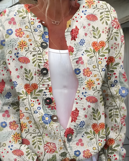 Freja™ | Strikket Cardigan med Vintage Blomstermønster