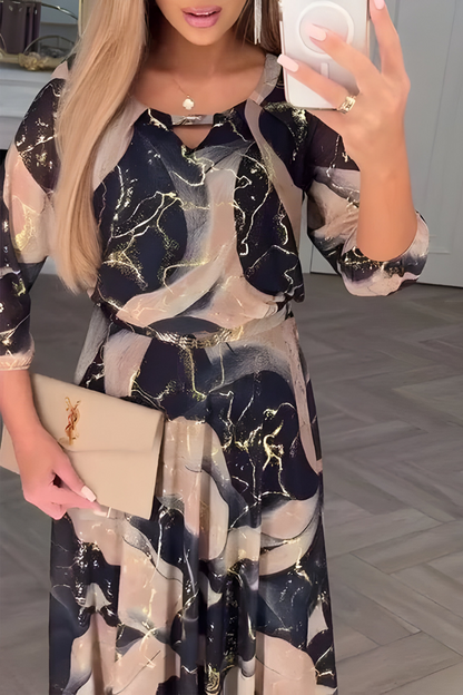 Elena™ | Elegant Maxikjole i Marmorprint
