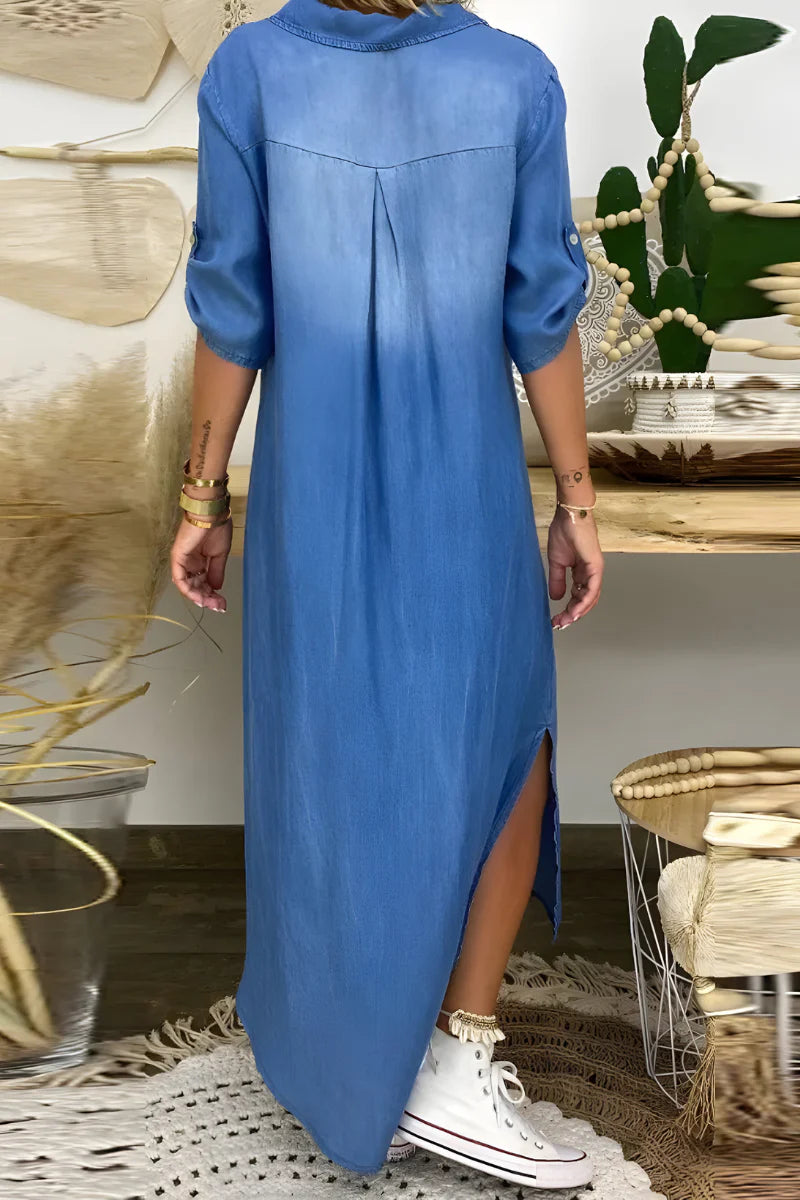 Lea™ | Kjole i denimlook med slids i siden
