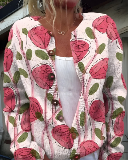 Freja™ | Strikket Cardigan med Vintage Blomstermønster