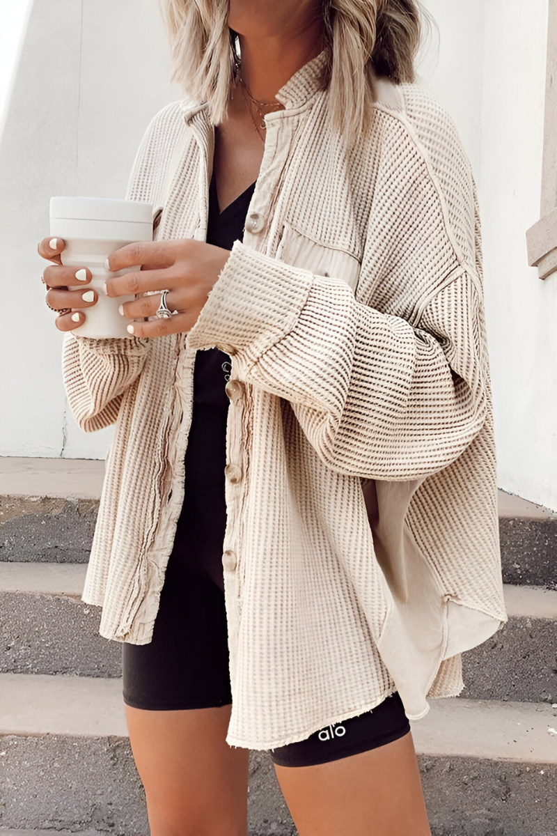 Mila™ | Blød Strikket Cardigan med Vaffelstruktur