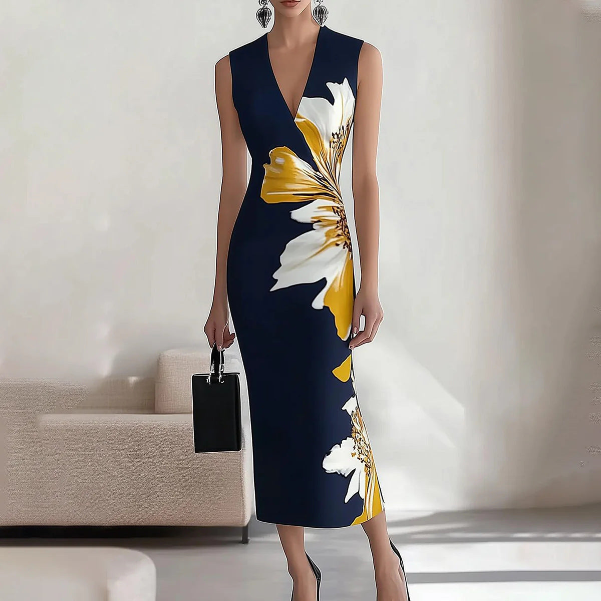 Lotte™ | Elegant Blomster Midi Kjole